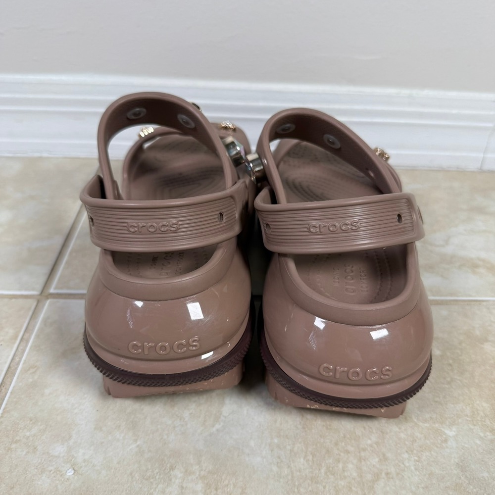 Crocs Mega Crush Sandal Womens 6 Brown Platform Rhinestone Heart Jibbitz 207989 - Picture 5 of 8